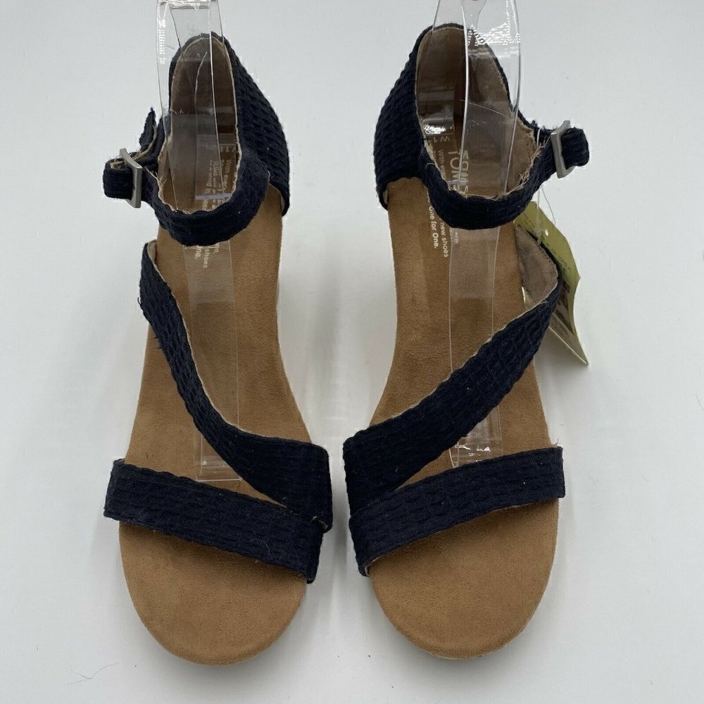 NWT Toms Clarissa Wedge Sandals Womens 11 M Black Textile Cork NEW